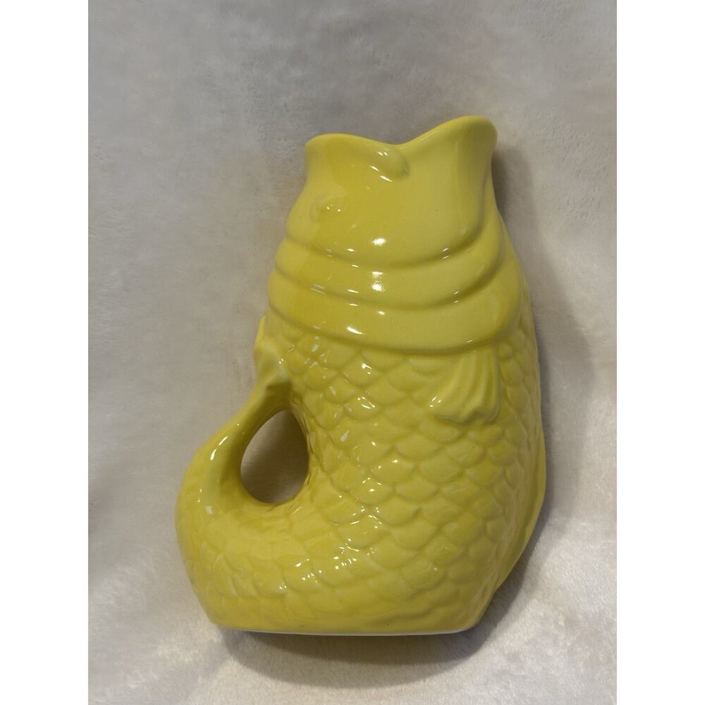 Bistro Brights Koifish Gurglepot Porcelain Water Jug 10” Tall Vase Yellow Vtg